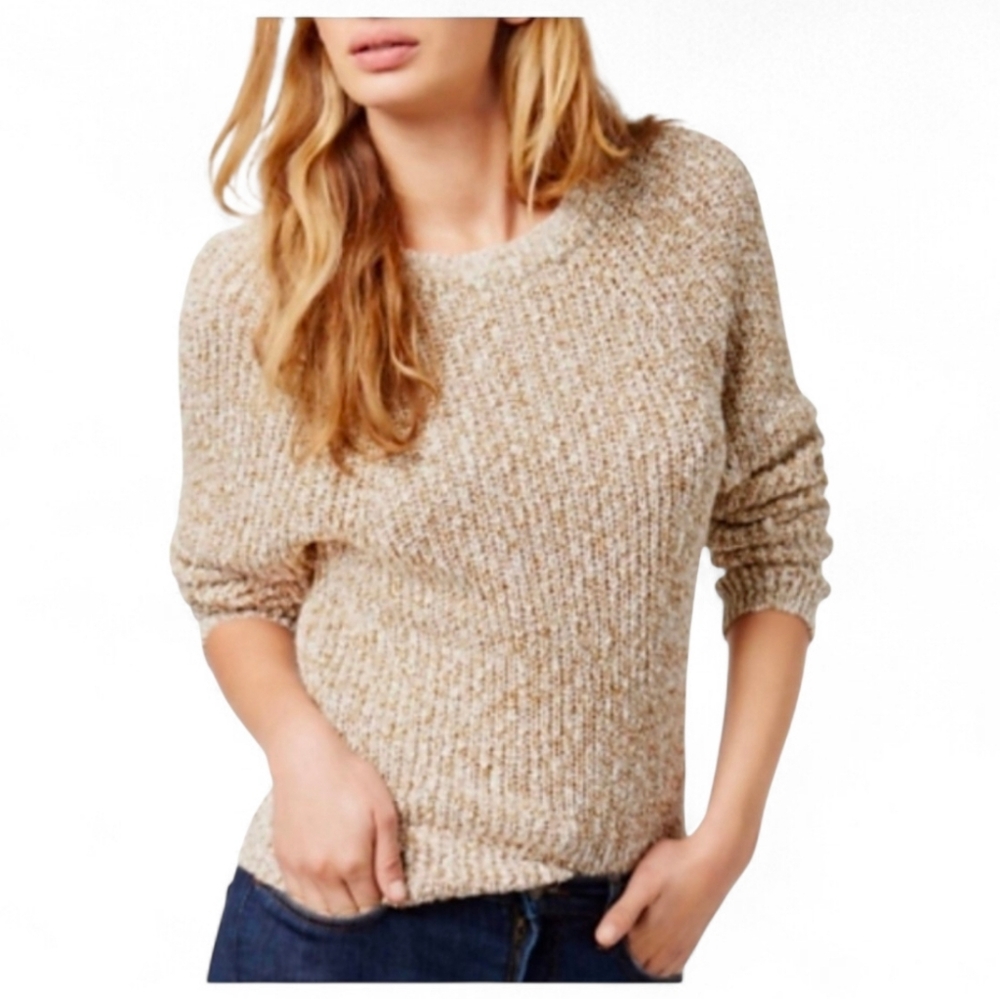FREE PEOPLE Electric Nights Beige Knit Crewneck Sweater - Medium